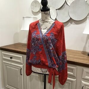 Reba Vibrant Red and Blue Paisley Blouse